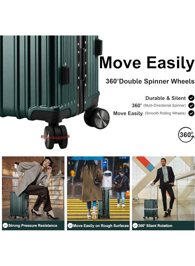 POGAGO Lightweight Aluminum Frame Polycarbonate Hard Case Luggage Set | 3-Piece Trolley Suitcase (20/24/28 Inch) | Silver Checked Luggage with 360° Double Spinner Wheels - Image 4